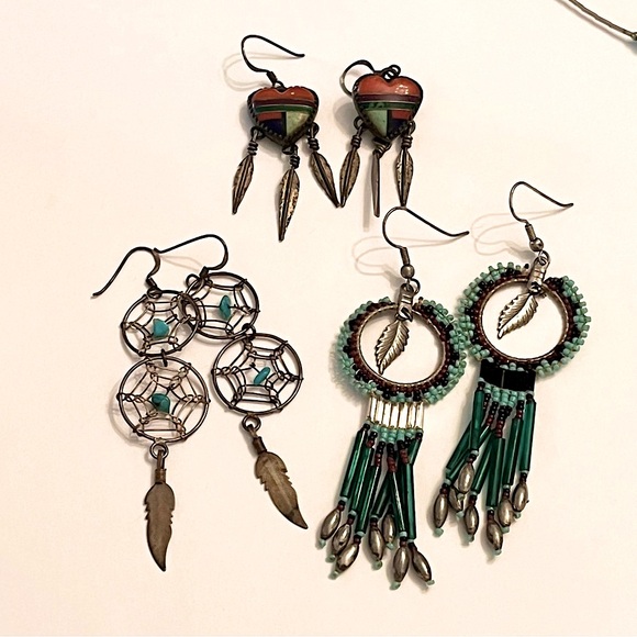 Vintage Native American Sterling Silver Turquoise Beads Earrings Jewelry - Picture 1 of 15